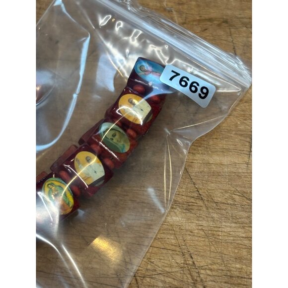 Religious Wooden Stretch Bracelet With Catholic Saint Images - Picture 5 of 8